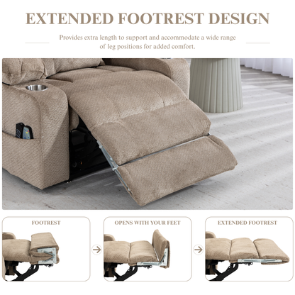 JUUXO Big Tall Man 500 lbs Recliners Power Lift Chair with Heat & Massage - USB & Type C Charging - Oatmeal Chenille