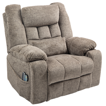 JUUXO Majesty 2.0 Oversized 4-Motor Lay Flat Lift Recliner Chair with Heat & Massage - 400 lb - Taupe Chenille