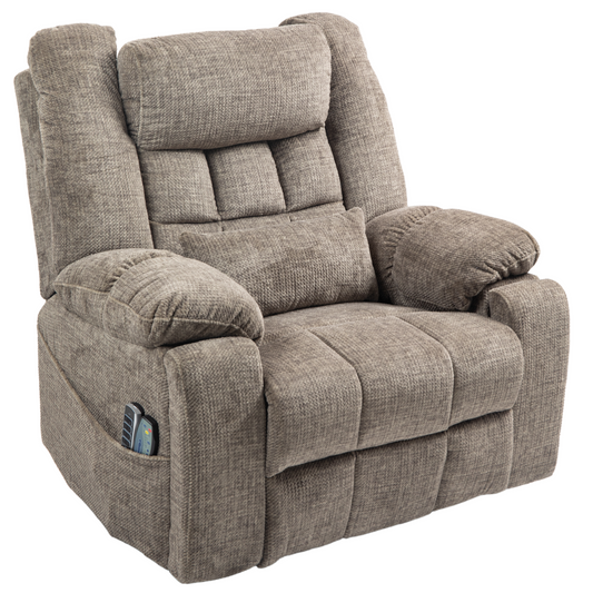 JUUXO Majesty 2.0 Oversized 4-Motor Lay Flat Lift Recliner Chair with Heat & Massage - 400 lb - Taupe Chenille