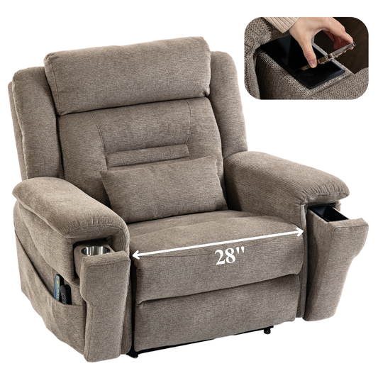 Big Man Recliners Power Lift Chair with Heat Massage, Cup Holder & Wireless Phone Charger, USB Type C Charging- 400 lbs Capacity - Mocha Taupe Woven AirMesh