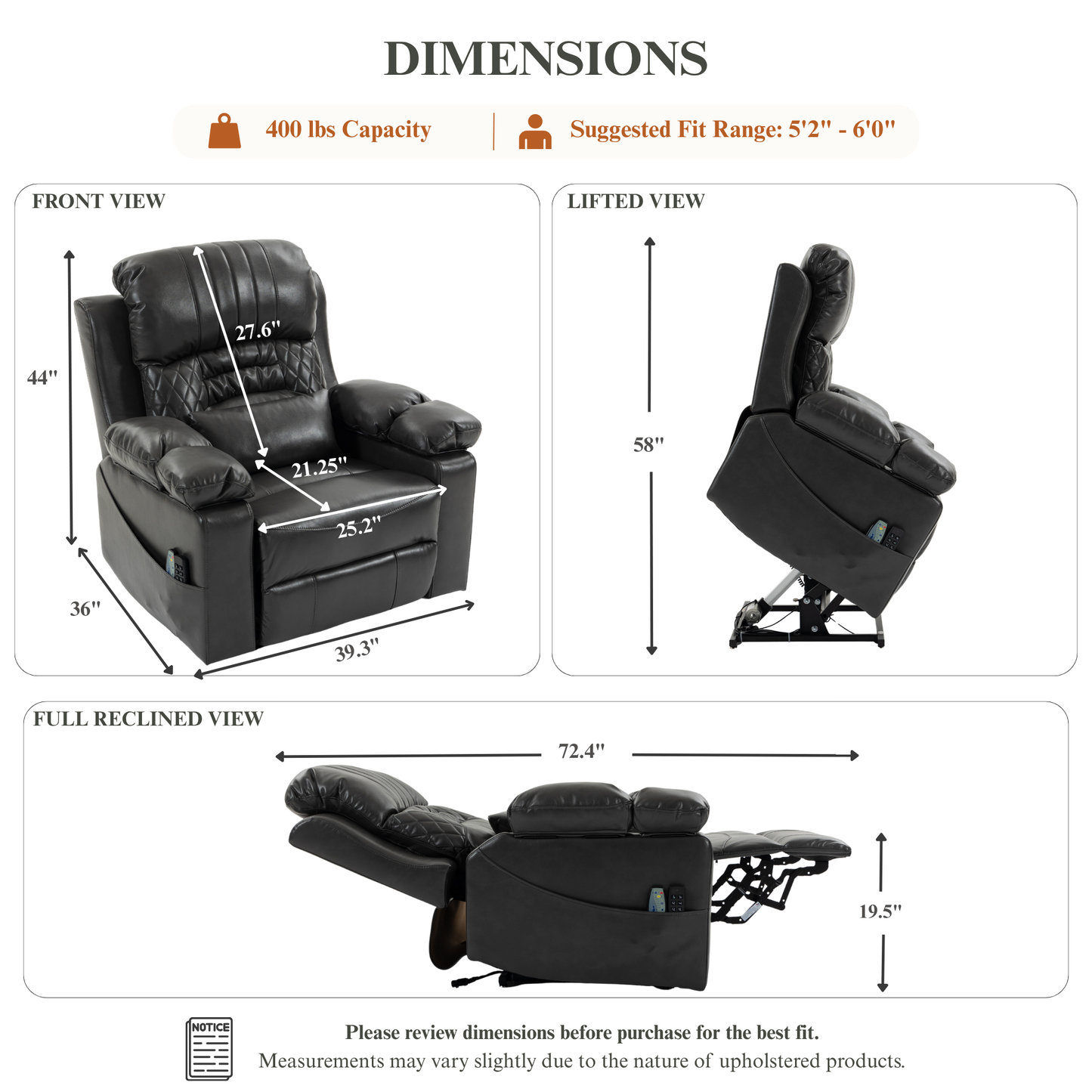Triple Motor Power Lift Recliner Chair for Elderly, Lay Flat Recliner with Adjustable Headrest, Vibration Massage and Lumbar Heat, Flip-Open Arm Storage, Cup Holders