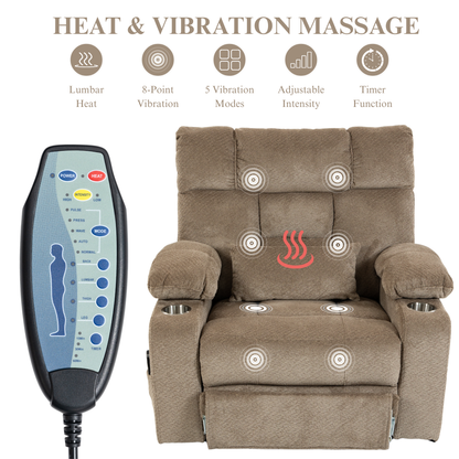 JUUXO Big Tall Man 500 lbs Recliners Power Lift Chair with Heat & Massage - USB & Type C Charging - Oatmeal Chenille