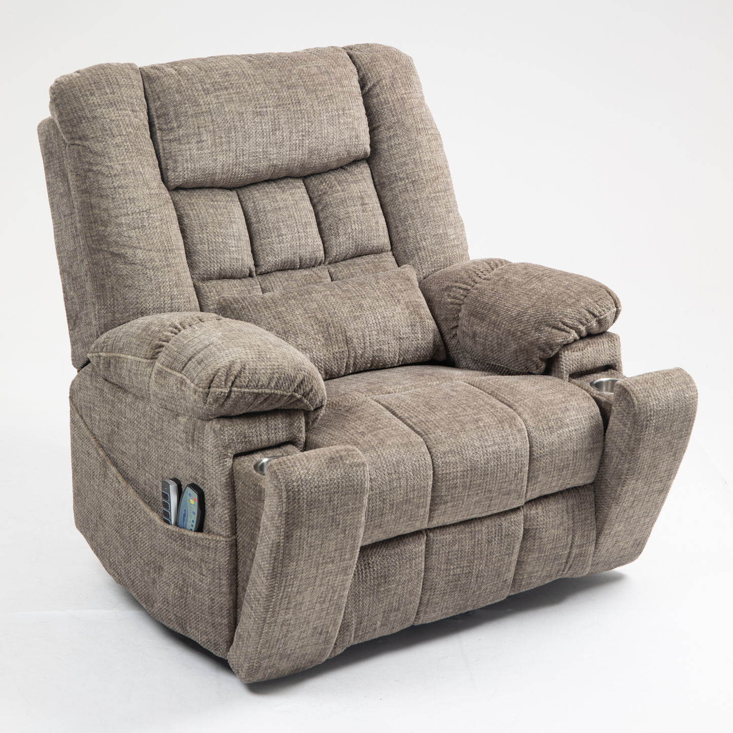 JUUXO Majesty 2.0 Oversized 4-Motor Lay Flat Lift Recliner Chair with Heat & Massage - 400 lb - Taupe Chenille