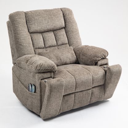 JUUXO Majesty 2.0 Oversized 4-Motor Lay Flat Lift Recliner Chair with Heat & Massage - 400 lb - Taupe Chenille