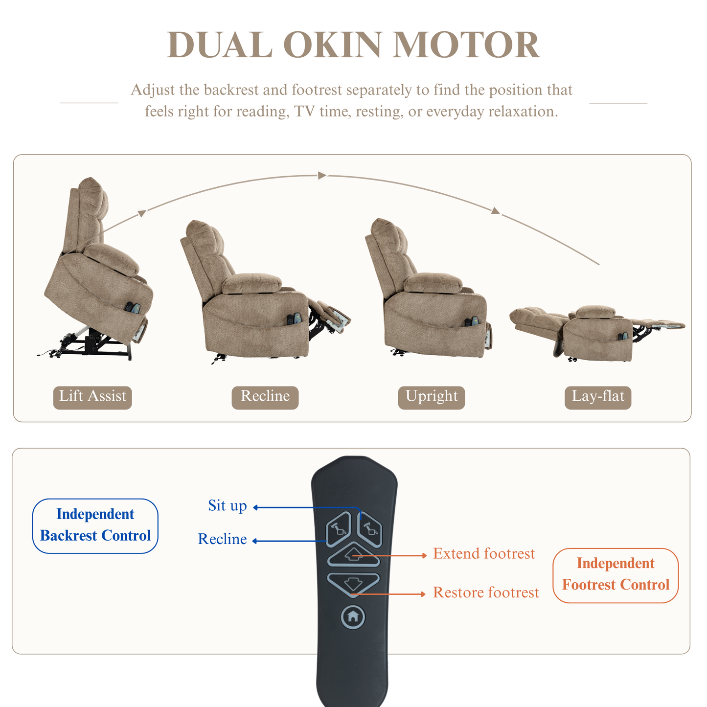 JUUXO Big Tall Man 500 lbs Recliners Power Lift Chair with Heat & Massage - USB & Type C Charging - Oatmeal Chenille