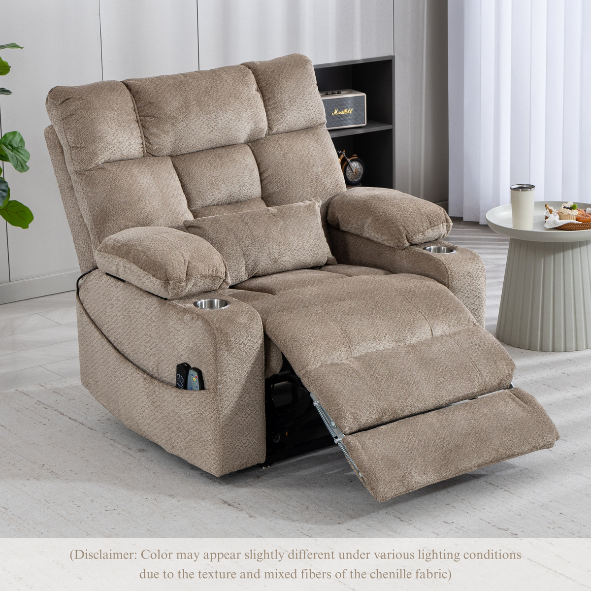 JUUXO Big Tall Man 500 lbs Recliners Power Lift Chair with Heat & Massage - USB & Type C Charging - Oatmeal Chenille
