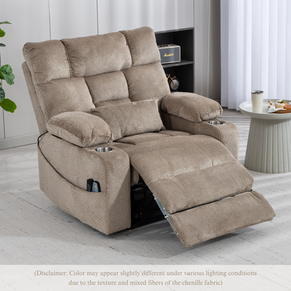 JUUXO Big Tall Man 500 lbs Recliners Power Lift Chair with Heat & Massage - USB & Type C Charging - Oatmeal Chenille