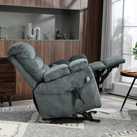 JUUXO Zenova 3-Motor Lift Chair, Zero Gravity Lay Flat Recliner with Heat & Massage - 400 lb - Slate Blue Chenille