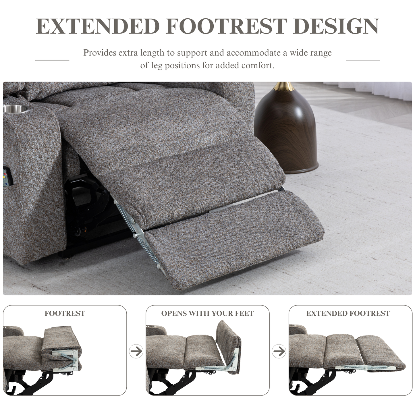 JUUXO Big Tall Man 500 lbs Recliners Power Lift Chair with Heat & Massage - USB & Type C Charging - Charcoal Gray Chenille