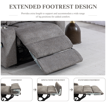 JUUXO Big Tall Man 500 lbs Recliners Power Lift Chair with Heat & Massage - USB & Type C Charging - Charcoal Gray Chenille