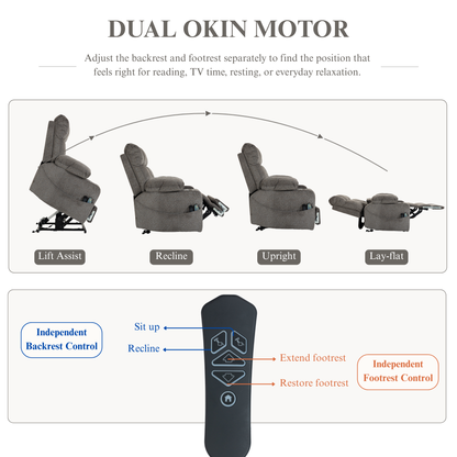 JUUXO Big Tall Man 500 lbs Recliners Power Lift Chair with Heat & Massage - USB & Type C Charging - Charcoal Gray Chenille