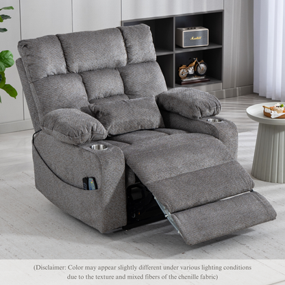 JUUXO Big Tall Man 500 lbs Recliners Power Lift Chair with Heat & Massage - USB & Type C Charging - Charcoal Gray Chenille