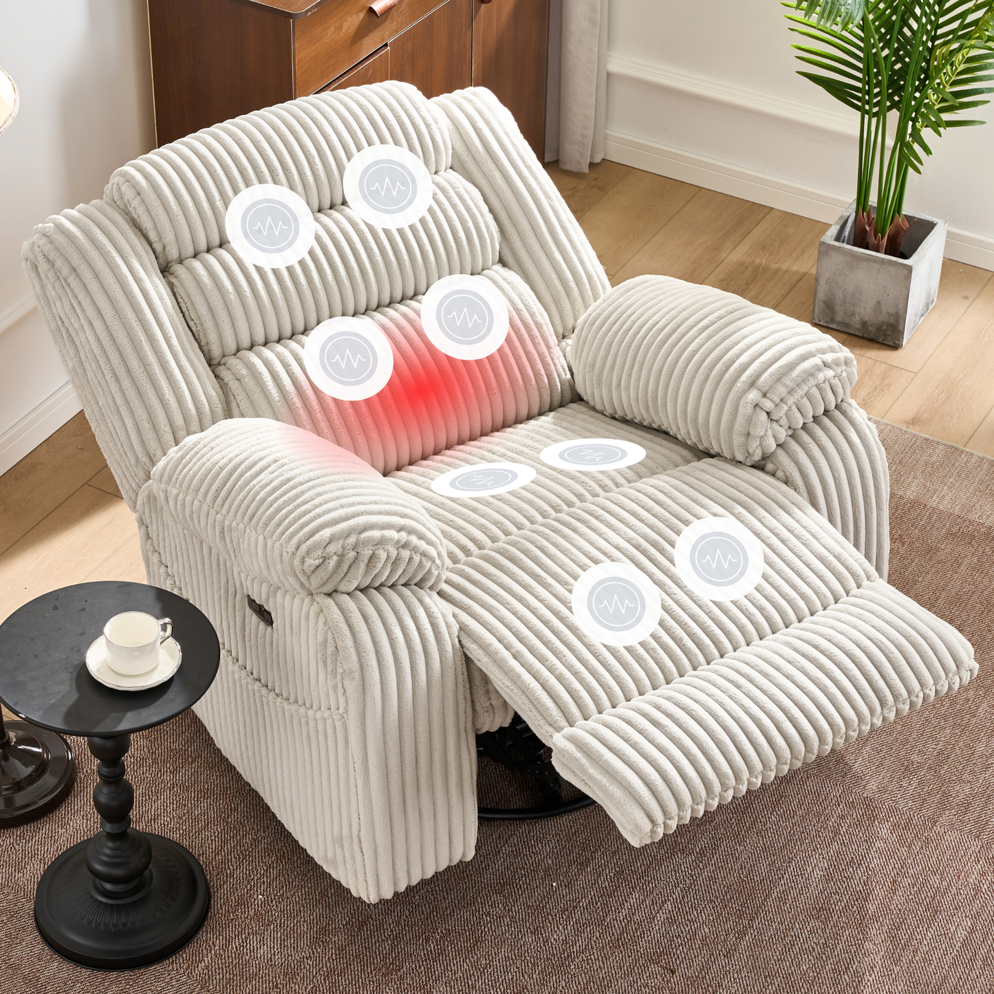Extra Wide Power Swivel Rocking Recliner for Adults with Heat Massage, USB & Type-C Charging, Electric Glider Rocker Chair for Living Room Nursery Bedroom Office