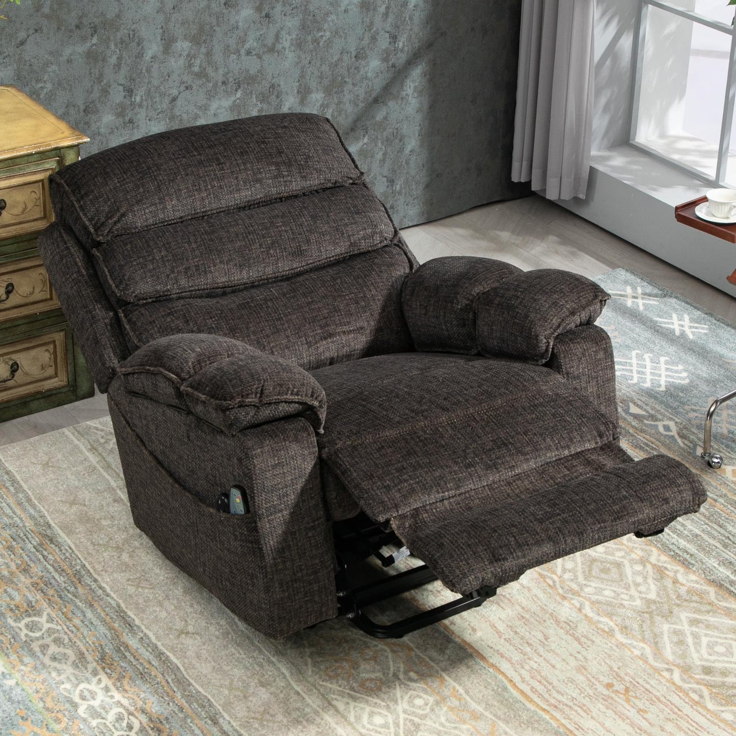 Oversized Recliner Chair 26-inch Wide Seat with Extended Footrest - Power Lift Recliner for Elderly with Heat Massage - Flip Arm Storage Cup Holders 350 lbs