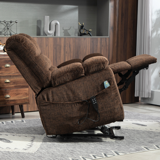 JUUXO Zenova 3-Motor Lift Chair, Zero Gravity Lay Flat Recliner with Heat & Massage - 400 lb - Dark Brown Chenille