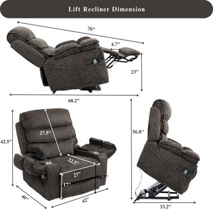 Oversized Recliner Chair 26-inch Wide Seat with Extended Footrest - Power Lift Recliner for Elderly with Heat Massage - Flip Arm Storage Cup Holders 350 lbs