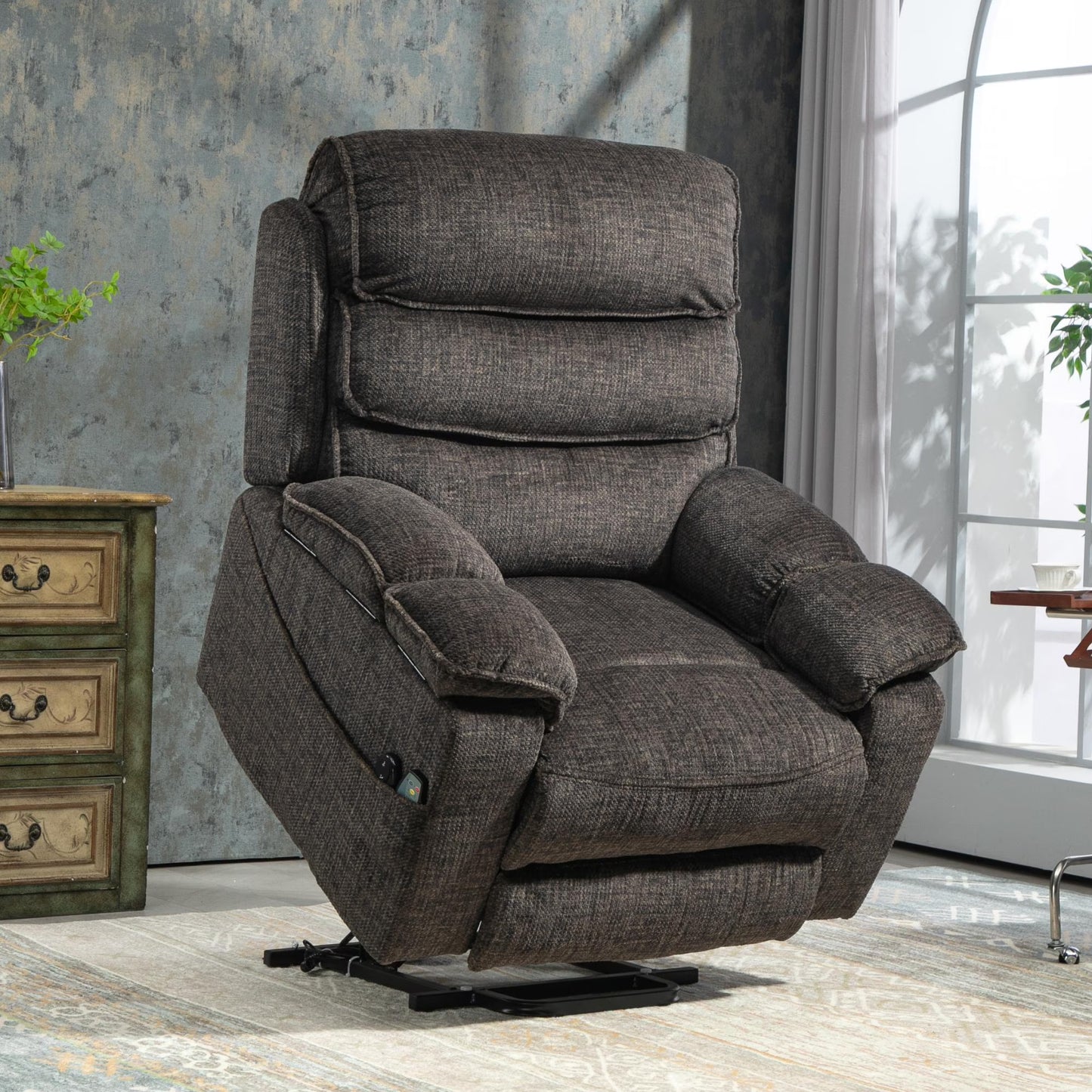 Oversized Recliner Chair 26-inch Wide Seat with Extended Footrest - Power Lift Recliner for Elderly with Heat Massage - Flip Arm Storage Cup Holders 350 lbs