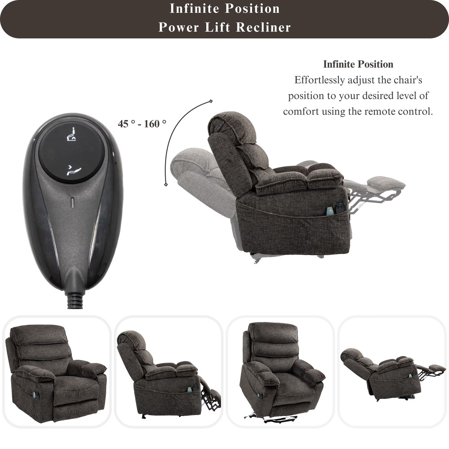 Oversized Recliner Chair 26-inch Wide Seat with Extended Footrest - Power Lift Recliner for Elderly with Heat Massage - Flip Arm Storage Cup Holders 350 lbs