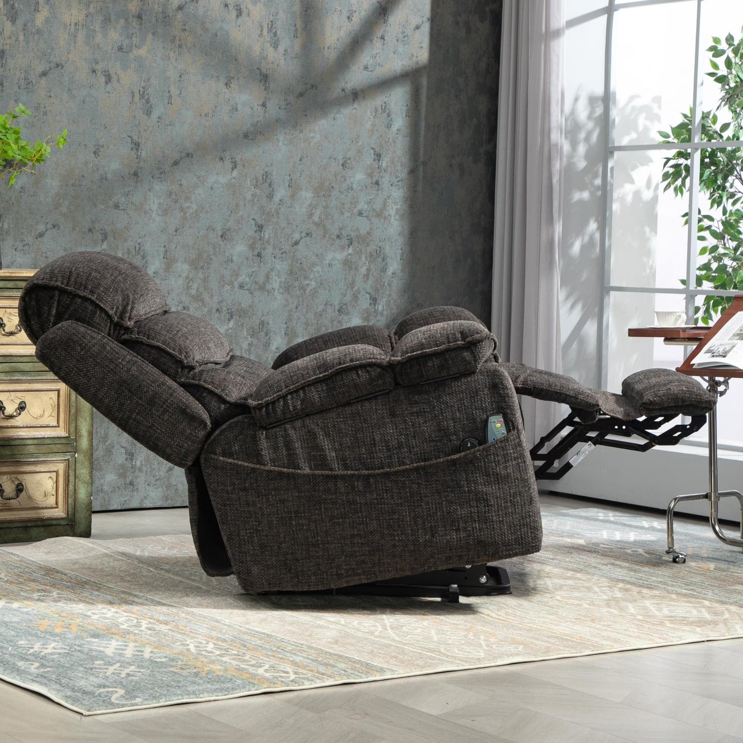 Oversized Recliner Chair 26-inch Wide Seat with Extended Footrest - Power Lift Recliner for Elderly with Heat Massage - Flip Arm Storage Cup Holders 350 lbs