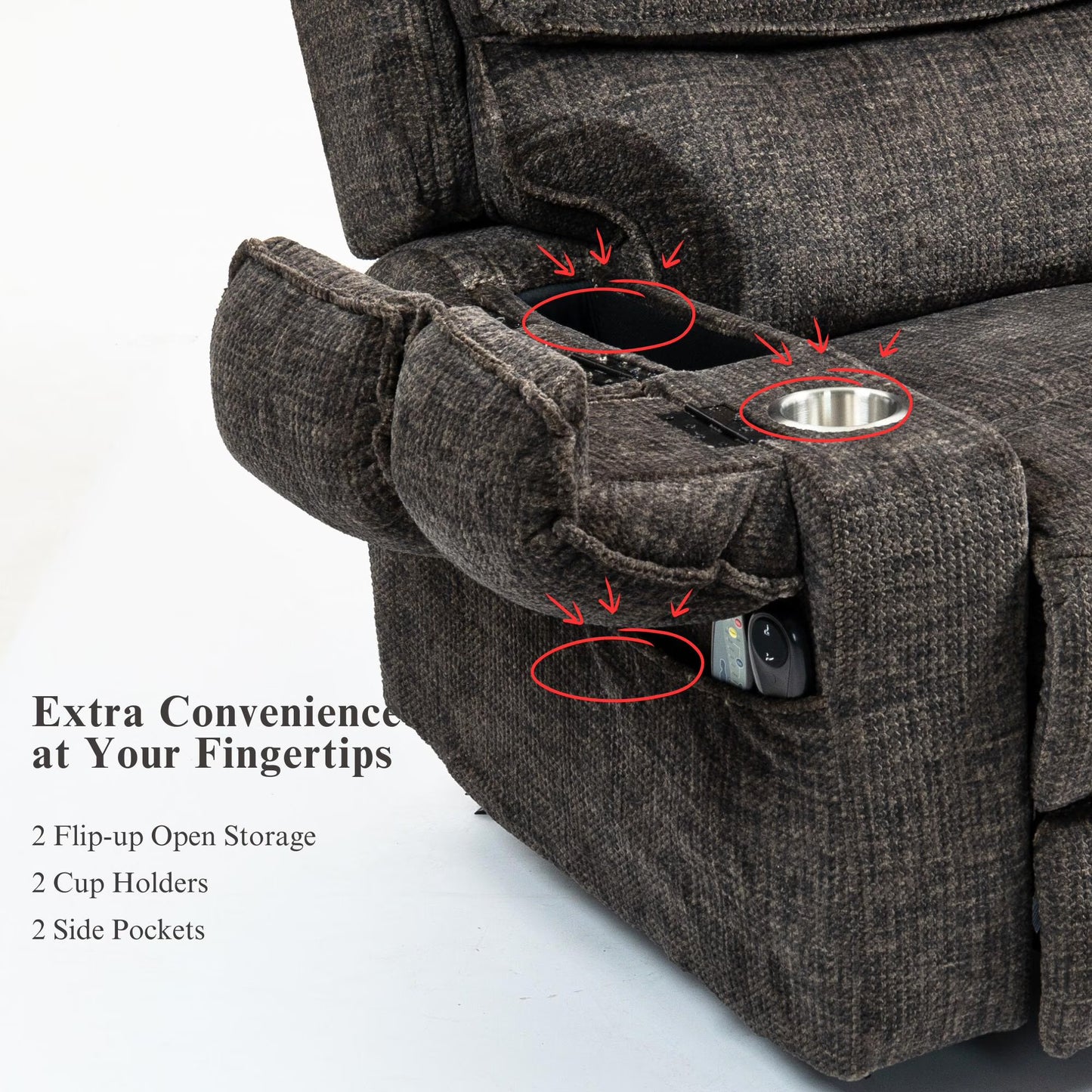 Oversized Recliner Chair 26-inch Wide Seat with Extended Footrest - Power Lift Recliner for Elderly with Heat Massage - Flip Arm Storage Cup Holders 350 lbs