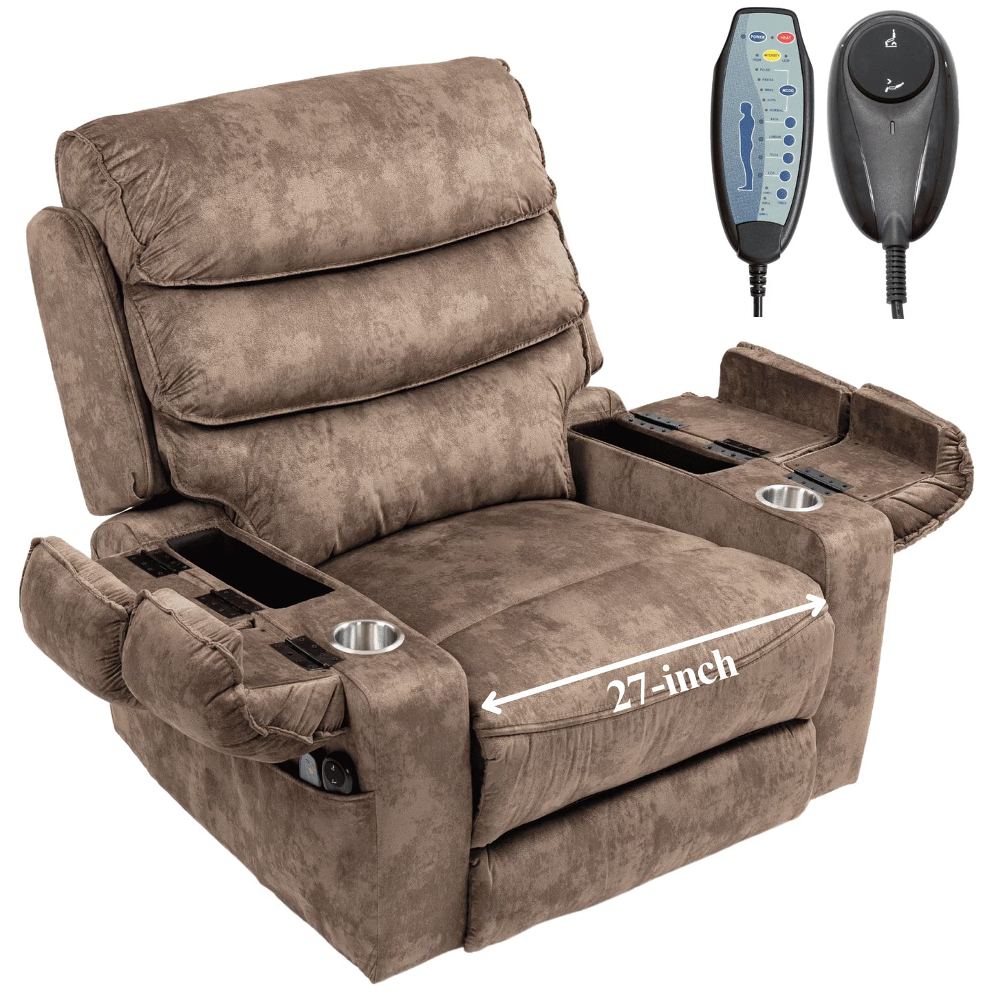 Oversized Recliner Chair 26-inch Wide Seat with Extended Footrest - Power Lift Recliner for Elderly with Heat Massage - Flip Arm Storage Cup Holders 350 lbs