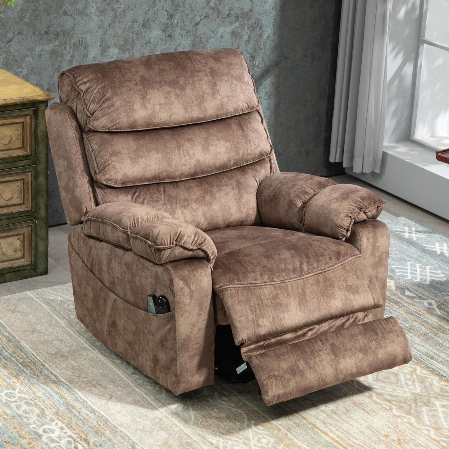 Oversized Recliner Chair 26-inch Wide Seat with Extended Footrest - Power Lift Recliner for Elderly with Heat Massage - Flip Arm Storage Cup Holders 350 lbs