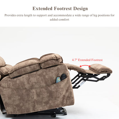 Oversized Recliner Chair 26-inch Wide Seat with Extended Footrest - Power Lift Recliner for Elderly with Heat Massage - Flip Arm Storage Cup Holders 350 lbs