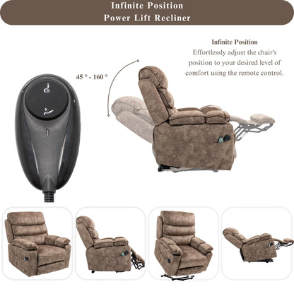 Oversized Recliner Chair 26-inch Wide Seat with Extended Footrest - Power Lift Recliner for Elderly with Heat Massage - Flip Arm Storage Cup Holders 350 lbs