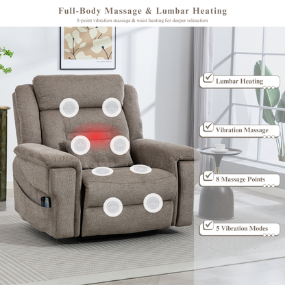 Big Man Recliners Power Lift Chair with Heat Massage, Cup Holder & Wireless Phone Charger, USB Type C Charging- 400 lbs Capacity - Mocha Taupe Woven AirMesh