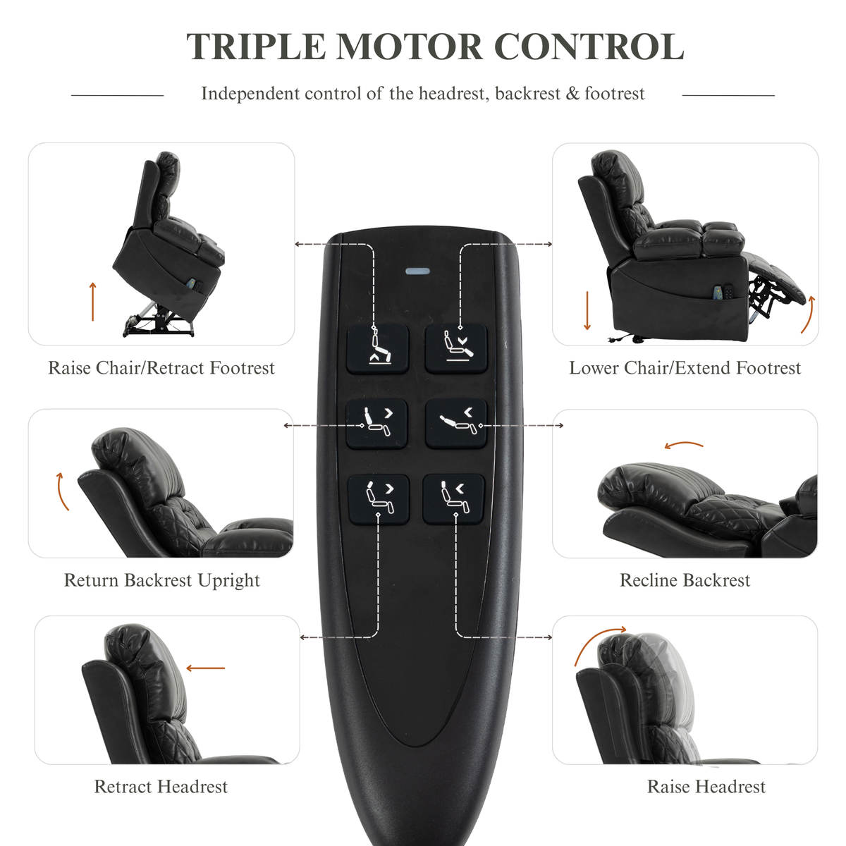 Triple Motor Power Lift Recliner Chair for Elderly, Lay Flat Recliner with Adjustable Headrest, Vibration Massage and Lumbar Heat, Flip-Open Arm Storage, Cup Holders