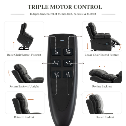 Triple Motor Power Lift Recliner Chair for Elderly, Lay Flat Recliner with Adjustable Headrest, Vibration Massage and Lumbar Heat, Flip-Open Arm Storage, Cup Holders