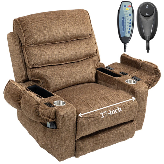 Oversized Recliner Chair 26-inch Wide Seat with Extended Footrest - Power Lift Recliner for Elderly with Heat Massage - Flip Arm Storage Cup Holders 350 lbs