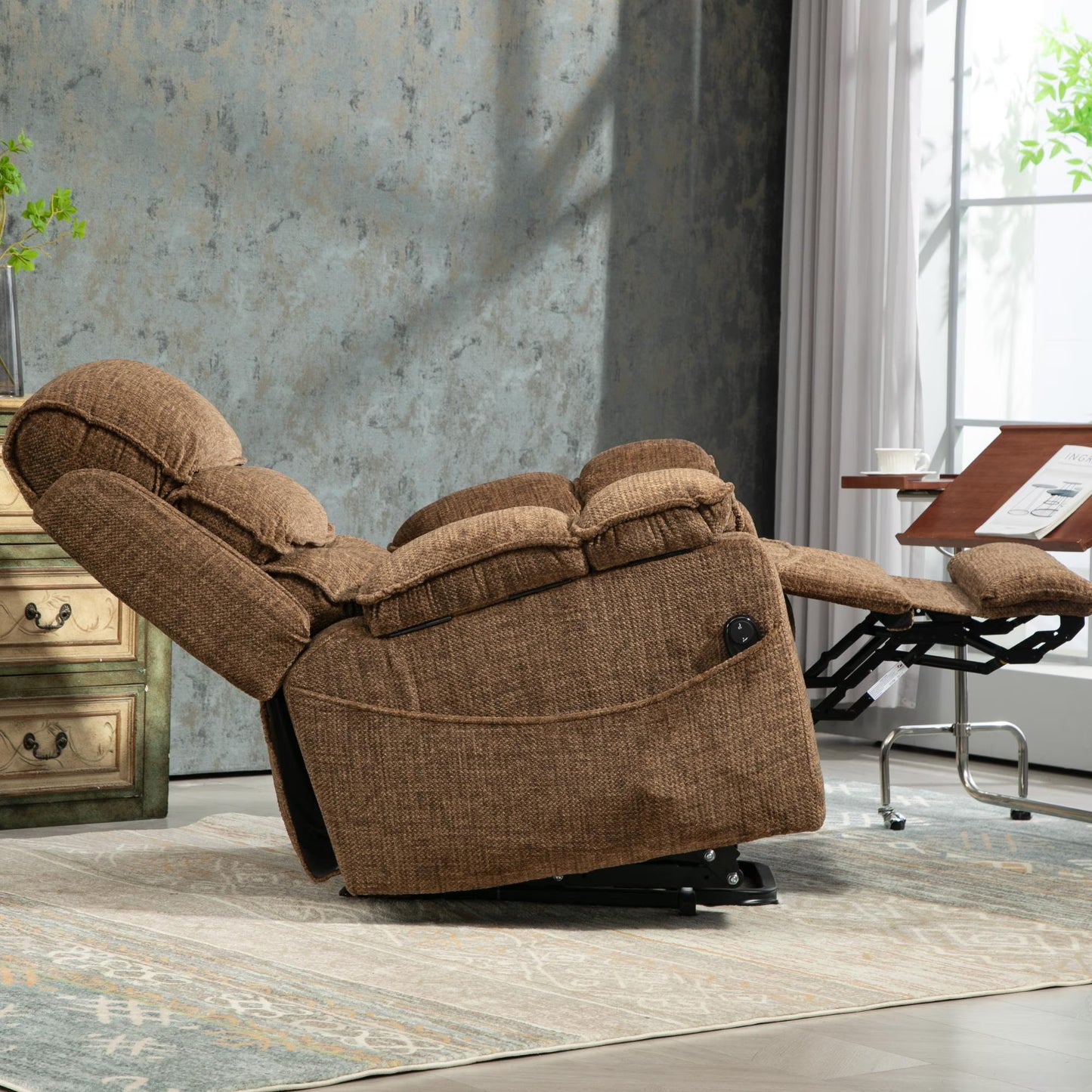 Oversized Recliner Chair 26-inch Wide Seat with Extended Footrest - Power Lift Recliner for Elderly with Heat Massage - Flip Arm Storage Cup Holders 350 lbs