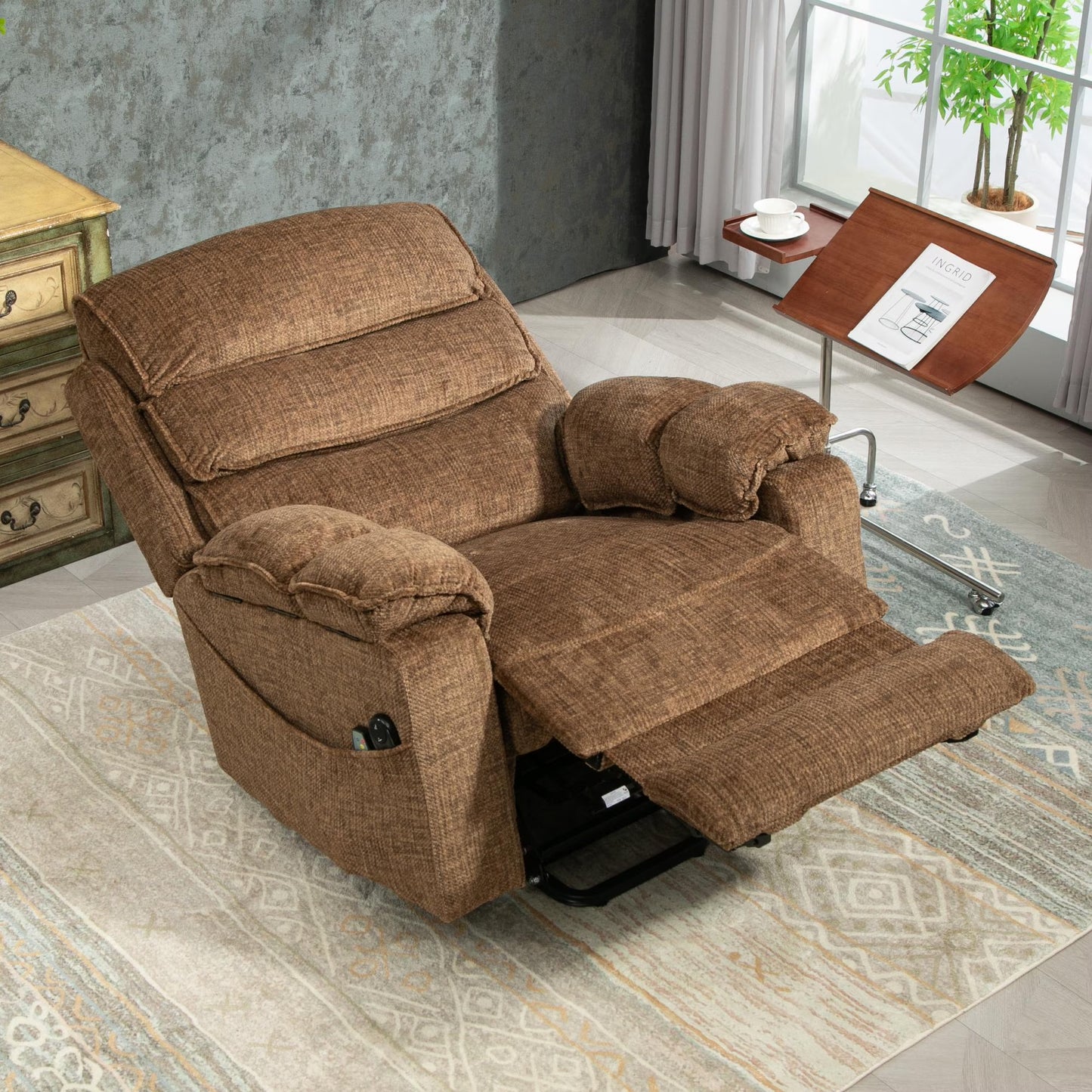 Oversized Recliner Chair 26-inch Wide Seat with Extended Footrest - Power Lift Recliner for Elderly with Heat Massage - Flip Arm Storage Cup Holders 350 lbs