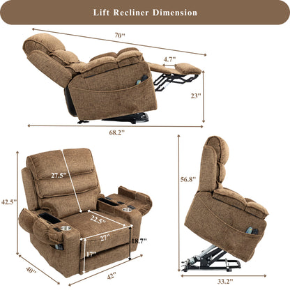 Oversized Recliner Chair 26-inch Wide Seat with Extended Footrest - Power Lift Recliner for Elderly with Heat Massage - Flip Arm Storage Cup Holders 350 lbs