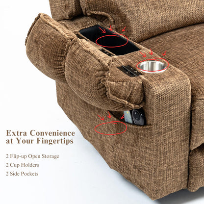 Oversized Recliner Chair 26-inch Wide Seat with Extended Footrest - Power Lift Recliner for Elderly with Heat Massage - Flip Arm Storage Cup Holders 350 lbs