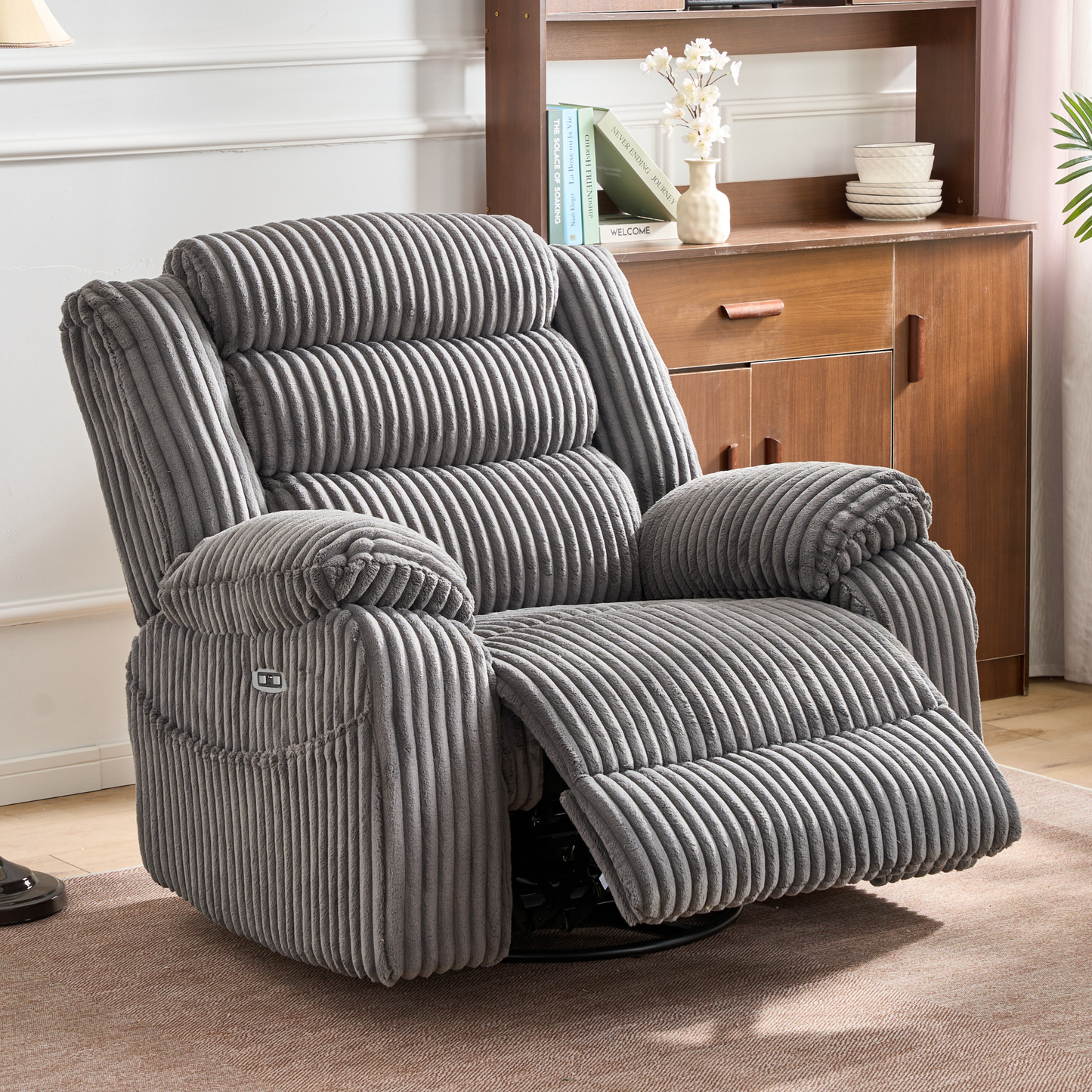 Extra Wide Power Swivel Rocking Recliner for Adults with Heat Massage, USB & Type-C Charging, Electric Glider Rocker Chair for Living Room Nursery Bedroom Office