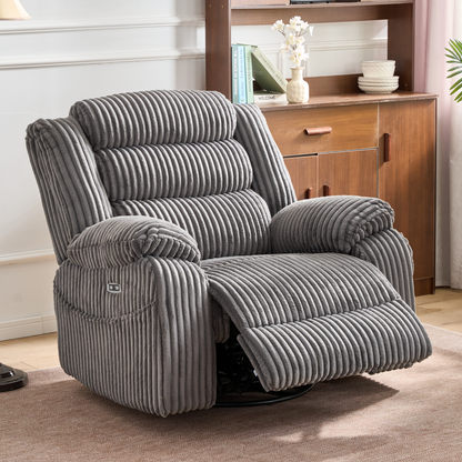 Extra Wide Power Swivel Rocking Recliner for Adults with Heat Massage, USB & Type-C Charging, Electric Glider Rocker Chair for Living Room Nursery Bedroom Office