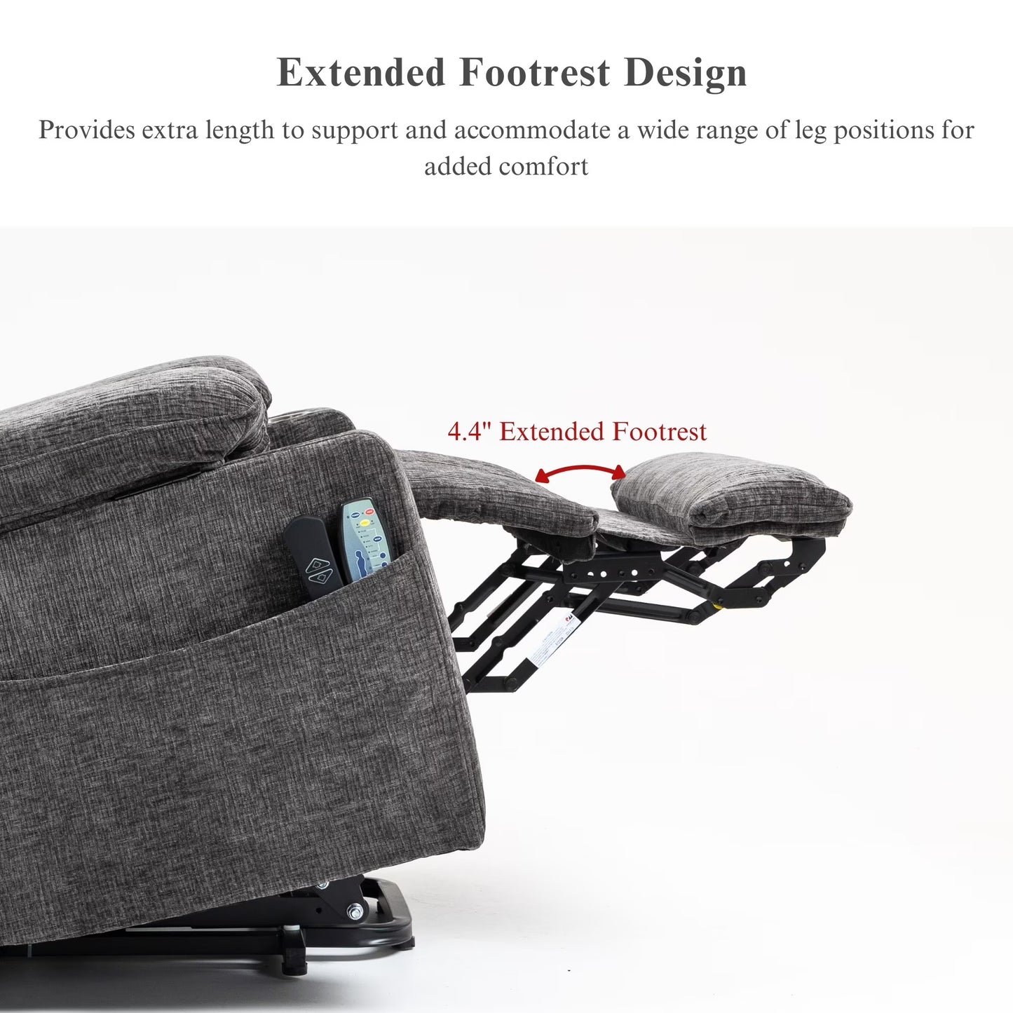 Oversized Recliner Chair 26-inch Wide Seat with Extended Footrest - Power Lift Recliner for Elderly with Heat Massage - Flip Arm Storage Cup Holders 350 lbs