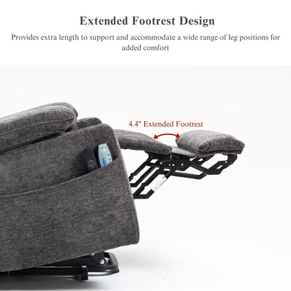 Oversized Recliner Chair 26-inch Wide Seat with Extended Footrest - Power Lift Recliner for Elderly with Heat Massage - Flip Arm Storage Cup Holders 350 lbs