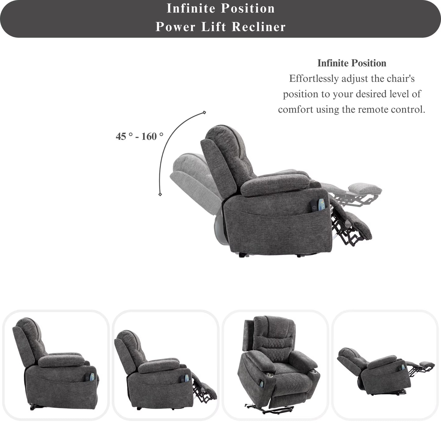 Oversized Recliner Chair 26-inch Wide Seat with Extended Footrest - Power Lift Recliner for Elderly with Heat Massage - Flip Arm Storage Cup Holders 350 lbs