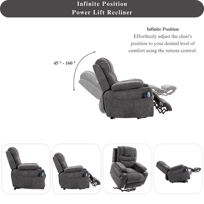Oversized Recliner Chair 26-inch Wide Seat with Extended Footrest - Power Lift Recliner for Elderly with Heat Massage - Flip Arm Storage Cup Holders 350 lbs