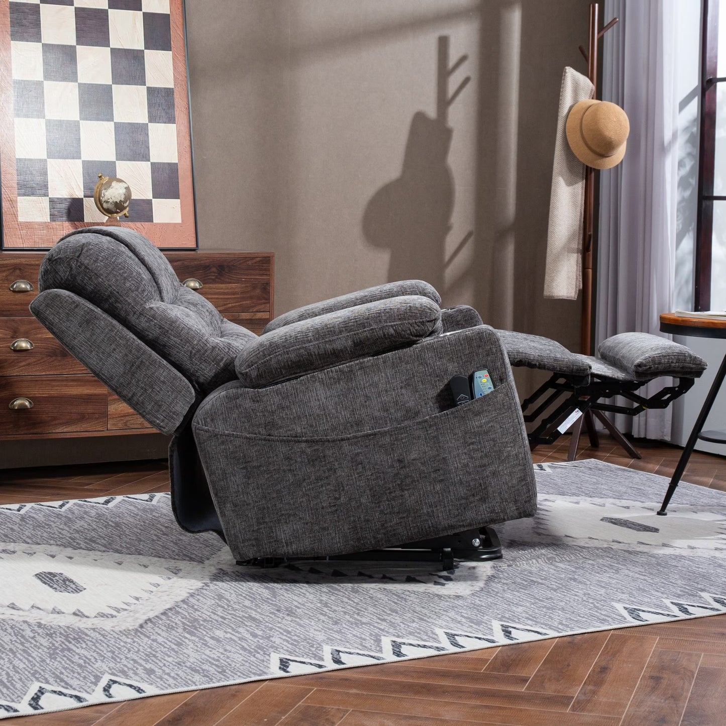 Oversized Recliner Chair 26-inch Wide Seat with Extended Footrest - Power Lift Recliner for Elderly with Heat Massage - Flip Arm Storage Cup Holders 350 lbs