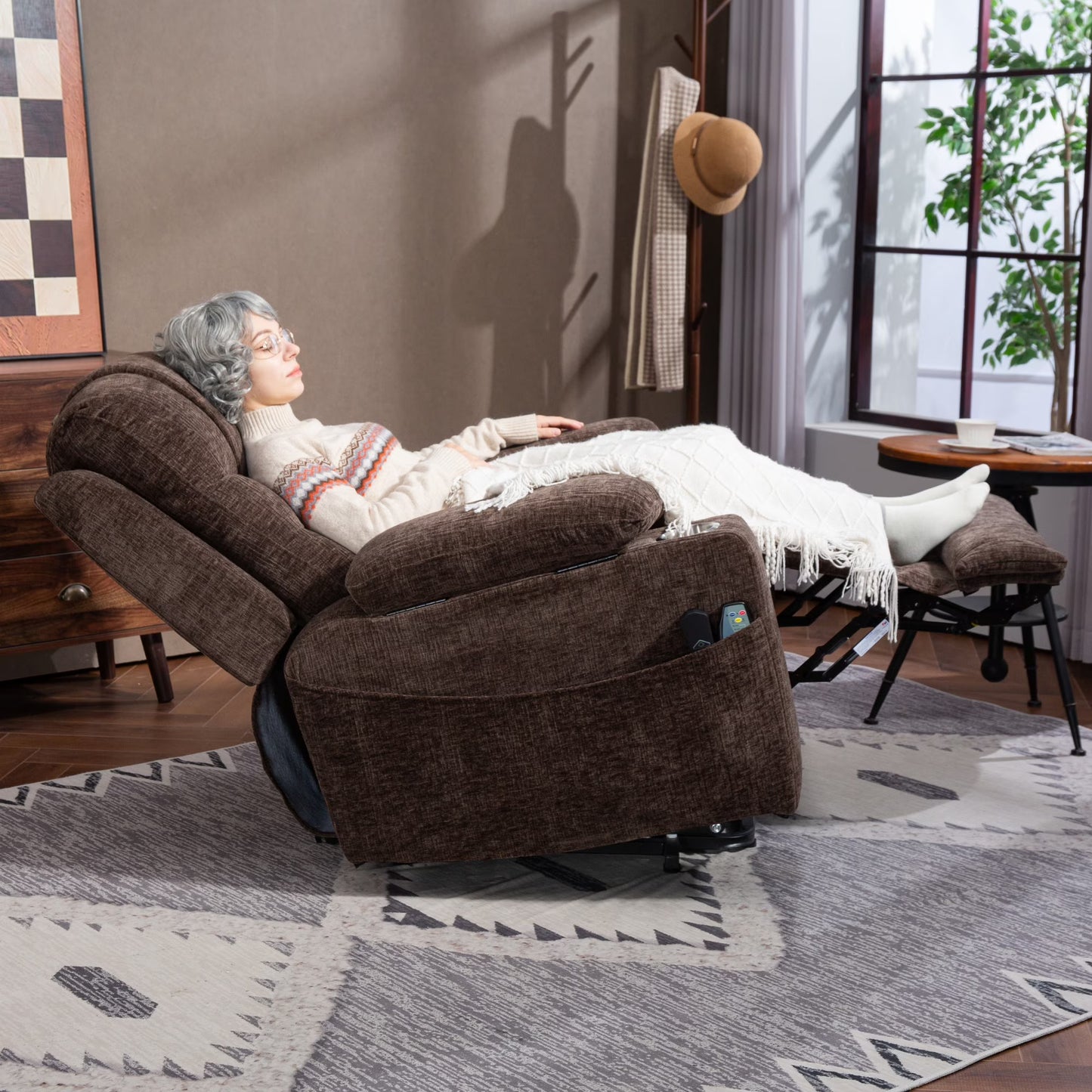 Oversized Recliner Chair 26-inch Wide Seat with Extended Footrest - Power Lift Recliner for Elderly with Heat Massage - Flip Arm Storage Cup Holders 350 lbs