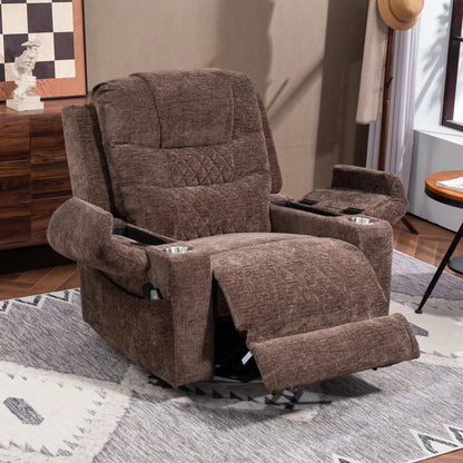 Oversized Recliner Chair 26-inch Wide Seat with Extended Footrest - Power Lift Recliner for Elderly with Heat Massage - Flip Arm Storage Cup Holders 350 lbs