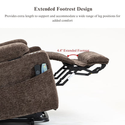 Oversized Recliner Chair 26-inch Wide Seat with Extended Footrest - Power Lift Recliner for Elderly with Heat Massage - Flip Arm Storage Cup Holders 350 lbs