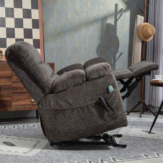 JUUXO Zenova 3-Motor Lift Chair, Zero Gravity Lay Flat Recliner with Heat & Massage - 400 lb - Dark Charcoal Grey Chenille