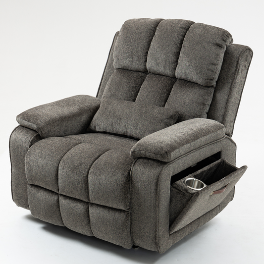 Elan Lay Flat Recliner Dual Motor Lift Chair with Heat & Massage - 400 lbs Capacity- Mocha Brown Chenille