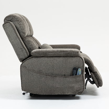 Elan Lay Flat Recliner Dual Motor Lift Chair with Heat & Massage - 400 lbs Capacity- Mocha Brown Chenille