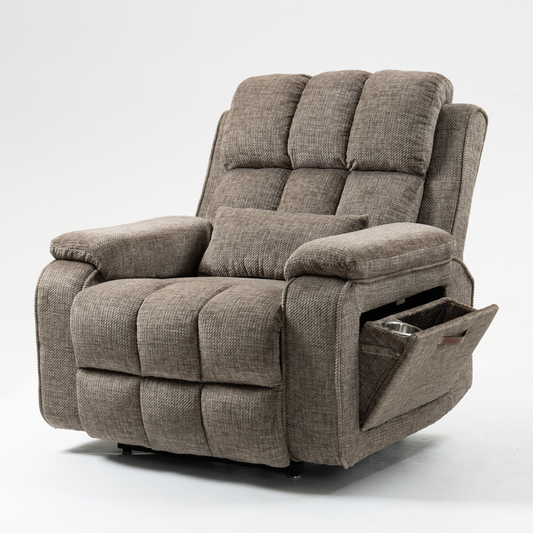 Elan Lay Flat Recliner Dual Motor Lift Chair with Heat & Massage - 400 lbs Capacity- Taupe Brown Chenille